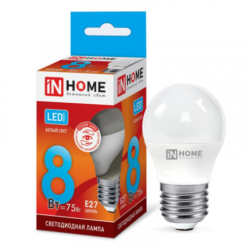 Лампа светодиодная LED-ШАР-VC 8Вт 230В Е27 3000К 760Лм IN HOME, арт. 4690612020563