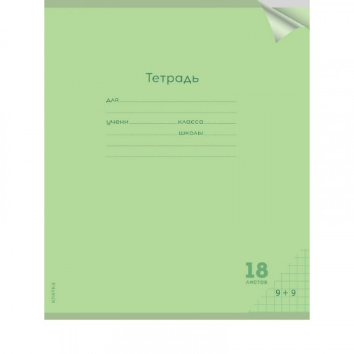 Тетрадь КЛЕТКА 18л. проз.пласт.обл. plastic cover КЛАССИКА NEW САЛАТОВАЯ (18-1397) 1 дизайн