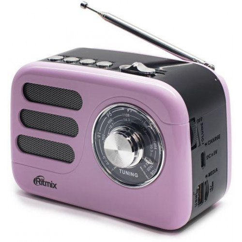 Радиоприемник трёхдиапазонный RITMIX RPR-033 PINK, Bluetooth v.5.3, USB флэш/microSD, MP3, вход USB