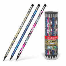 Пластиковый чернографитный трехгранный карандаш с ластиком ErichKrause® Camo HB (в тубусе по 42 шт.) Пластиковый чернографитный трехгранный карандаш с ластиком ErichKrause® Camo HB (в тубусе по 42 шт.)
