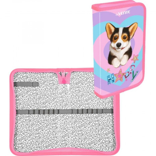 Пенал "deVENTE. Corgi" 20,5x12 см, одностворчатый прямоугольный для 17 предметов, на молнии, картон