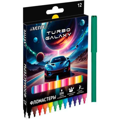 Фломастеры "deVENTE. Turbo Galaxy" 12 цветов с вентилируемым колпачком, в картонной коробке с подвесом