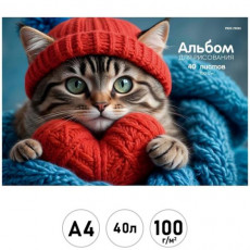 Альбом для рисования А4 40л. КОТ В ШАПКЕ (40-7728) КБС, картон. обл., офсет
