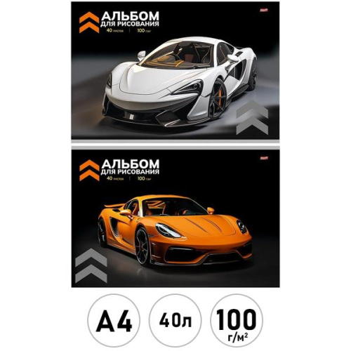 ТМ"Profit"Альбом для рисования А4 40л СПОРТКАРЫ (40-2217) скрепка, 2диз в сп