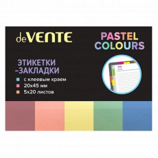 Набор самоклеящихся этикеток-закладок "deVENTE. Pastel" пластиковые полупрозрачные 45x20 мм, 5x20 листов, 5 пастельных цветов, в пластиковом пакете с европодвесом