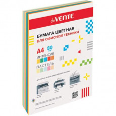 Бумага цветная для офисной техники "deVENTE. MIX" A4 100 л, 80 г/м², ассорти 10 цветов (5 интенсивных и 5 пастельных цветов) картонная подложка, в термоусадочной пленке