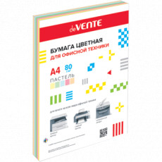 Бумага цветная для офисной техники "deVENTE. Pastel" A4 100 л, 80 г/м², пастельные цвета, ассорти (5 цветов) картонная подложка, в термоусадочной пленке