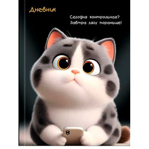 Дневник школьный 40л. СМЕШНОЙ КОТИК (Д40-9428) универсальный, 7БЦ, глянц.ламинация, лен