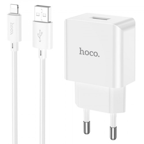 Блок питания сетевой 1 USB HOCO C106A Leisure, 2.1A, цвет: белый (1/36/216)