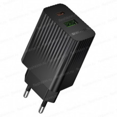 BOROFONE BAS74A/ Сетевое ЗУ/PD + QC 3.0/ 2 USB: Type-C + Type-A/ Выход: 20W + 18W/ Black