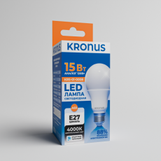 Лампа светодиодная KRONUS A60 груша 15 Вт 220V 4000K E27 нейтральный свет (10/100) Лампа светодиодная KRONUS A60 груша 15 Вт 220V 4000K E27 нейтральный свет (10/100)