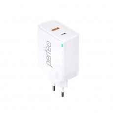 PERFEO Сетевое зарядное устройство с двумя разъемами USB-A+TYPE-C, GaN, 45W, белый (I4663)