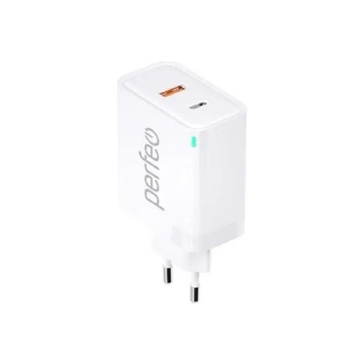 PERFEO Сетевое зарядное устройство с двумя разъемами USB-A+TYPE-C, GaN, 45W, белый (I4663)
