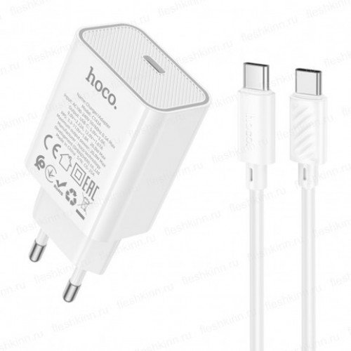 HOCO C143A/ Сетевое ЗУ + Кабель C-C 1m/ PD / 1 USB/ Выход: 20W/ White
