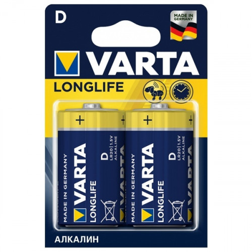 Элемент питания Varta LONGLIFE LR20 D BL2 Alkaline 1.5V, (4120) ,(2/20/100)