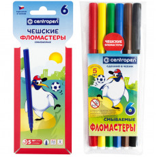 Фломастеры Centropen Пингвины, 06цв., смываемые, картон. упак. с европодвесом/ПВХ