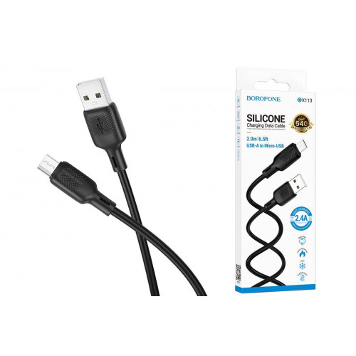 BOROFONE BX113/ USB кабель Micro/ 2m/ 2.4A/ Силикон/ Black