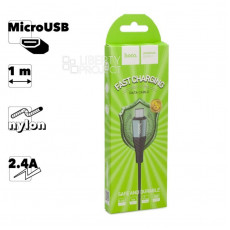 HOCO X38/ USB кабель Micro/ 1m/ 2.4A/ Нейлон/ Black
