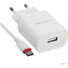 Блок питания сетевой 1 USB Borofone, BA20A, Sharp Series, 2.1A, пластик, кабель Type-C, цвет: белый Блок питания сетевой 1 USB Borofone, BA20A, Sharp Series, 2.1A, пластик, кабель Type-C, цвет: белый