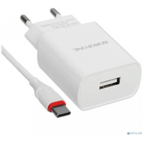 Блок питания сетевой 1 USB Borofone, BA20A, Sharp Series, 2.1A, пластик, кабель Type-C, цвет: белый