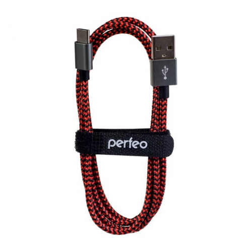 PERFEO Кабель USB A вилка - Type-C вилка, черно-красный, длина 3 м. (U4902)