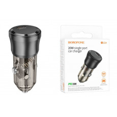 Блок питания автомобильный 1 Type-C Borofone BZ24 Clever, пластик, PD20Вт, QC3.0, цвет: чёрный (1/98/392)