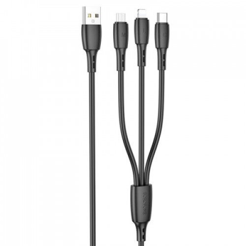 BOROFONE BX71/ USB кабель 3-in-1: Lightning+Micro+Type-C/ 1m/ 2A/ Black
