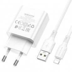 Блок питания сетевой 1 USB Borofone BA74A Aspirer, пластик, 2.1A, цв.белый, 1 шт.