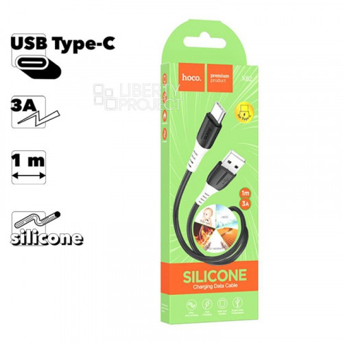 HOCO X82/ USB кабель Type-C/ 1m/ 3A/ Силикон/ Black