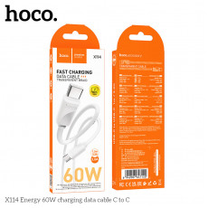Кабель Type-C - Type-C HOCO X114 Energy, 1.0м, круглый, PD60Вт, ПВХ, цвет: белый (1/31/310)