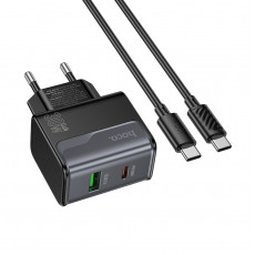 Блок питания сетевой 1 USB, 1 Type-C HOCO CS73A Star Speed, QC3.0, PD30Вт, цвет: чёрный (1/32/192)