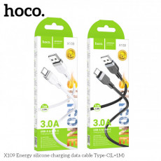 Кабель Type-C - Type-C HOCO X109 Energy, 1.0м, круглый, PD60Вт, 3.0А, силикон, цвет: белый (1/31/310