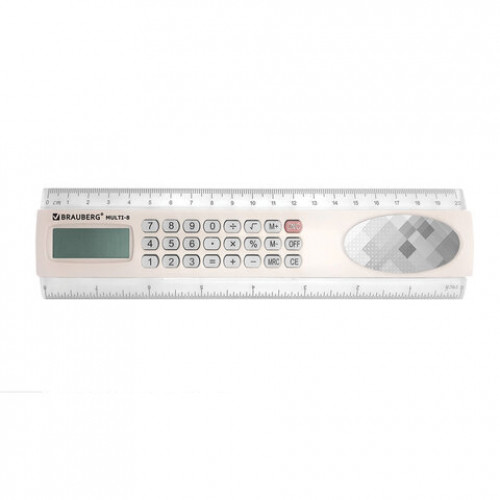 Линейка с калькулятором 20 см BRAUBERG MULTI-8 (53x210 мм), 8 разрядов, 250540