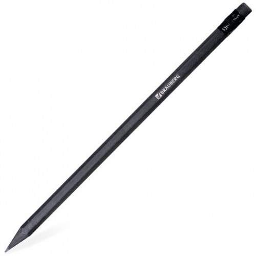 Карандаш чернографитный BRAUBERG, 1 шт., Black Jack, НВ, черное дерево, с резинкой, корпус черный, заточенный, 180609