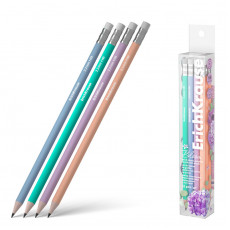 Чернографитный карандаш пластиковый ErichKrause JOY® Pastel Bloom, круглый, с ластиком, HB (в тубусе