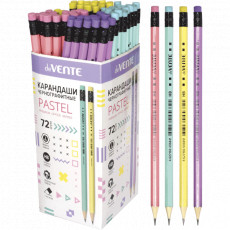 Карандаш чернографитный "deVENTE. Pastel" HB, диаметр грифеля 2 мм, шестигранный, с ластиком, заточенный, цвета корпуса ассорти в пастельных тонах, индивидуальная маркировка, в картонной коробке с микроперфорацией