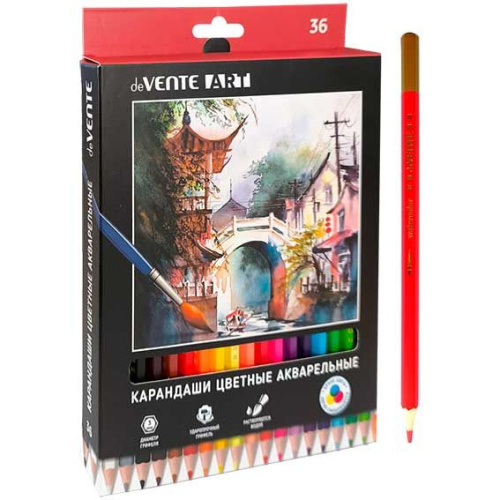 Карандаши цветные акварельные "deVENTE. ART" 36 цветов, 4М, диаметр грифеля 3 мм, шестигранные, с ки