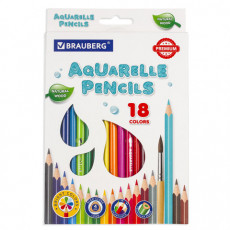 Карандаши цветные акварельные BRAUBERG PREMIUM AQUARELLE, 18 цветов, грифель мягкий 4 мм, 181672 Карандаши цветные акварельные BRAUBERG PREMIUM AQUARELLE, 18 цветов, грифель мягкий 4 мм, 181672