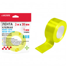 Клейкая лента двусторонняя "deVENTE. NANO TAPE NEON" желтая, многоразовая, 3 м х 30 мм, толщиной 0,7 Клейкая лента двусторонняя "deVENTE. NANO TAPE NEON" желтая, многоразовая, 3 м х 30 мм, толщиной 0,7
