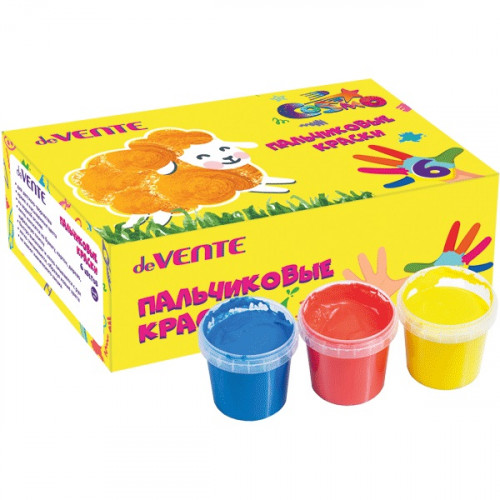Краски пальчиковые "deVENTE" 6 цветов (3 стандартных+3 флуоресцентных) по 40 мл, смываемые, в картон