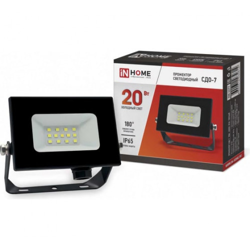 Прожектор светодиодный СДО-7 20Вт 230В 6500К IP65 черный IN HOME, арт. 4690612034614