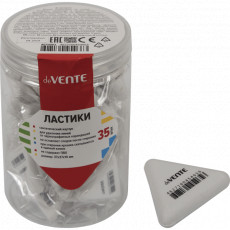 Ластик "deVENTE. Triolino" синтетический каучук, треугольный белый, 37x37x10 мм, dust-free, в индивидуальной упаковке с штрих кодом, в пластиковой банке