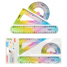 Набор геометрический "deVENTE. Rainbow Flex. School" малый, 3 предмета (линейка 20 см, угольник 30°/60°/90°, транспортир) полупрозрачный радужный, в пластиковом блистере