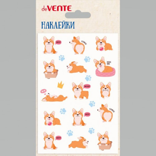 Наклейки мягкие "deVENTE. Корги" размер карточки 10x15 см, puff, объемные, многоразовые, в пластиков