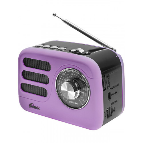 Радиоприемник трёхдиапазонный RITMIX RPR-033 LAVENDER, Bluetooth v.5.3, USB флэш/microSD, MP3, вход