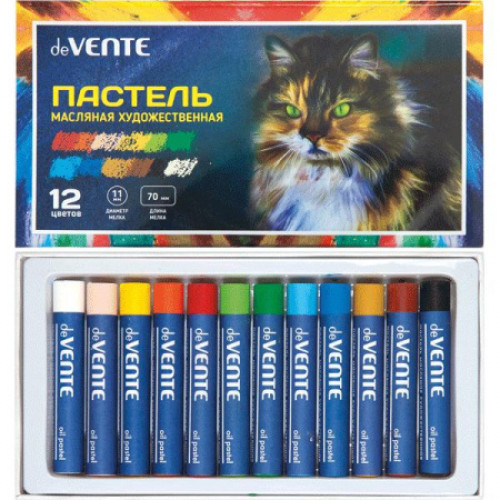 Пастель масляная художественная "deVENTE" утолщенная, 12 цветов, круглое сечение 70x11 мм, в картонн
