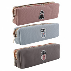 Пенал "deVENTE. Chic Style" 21x6x4,5 см, прямоугольный для 30 предметов, плотная ткань twill, на молнии, с отделкой из клетчатой ткани, с аппликацией из каучука, ассорти 3 дизайна