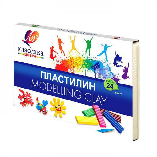 Пластилин классический ЛУЧ "Классика", 24 цвета, 480 г, со стеком, картонная упаковка, 28С 1642-08