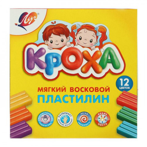 Пластилин восковой Луч КРОХА 12 цв. 180 г ассорти со стеком