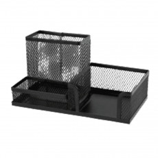 Подставка для канцелярских принадлежностей "deVENTE" 20,3x10,4x9,8 см, 3 секции, сетчатая металлическая,, с противоскользящими накладками, черная
